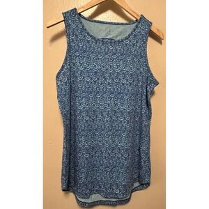 Title Nine Sleeveless Tank Top Open Split Back Blue Geometric Women's Size M‎